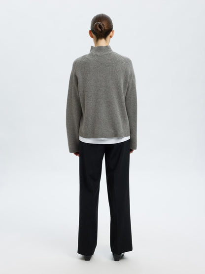 SLFCille Cashmere Blend High Neck - Medium Grey Melange