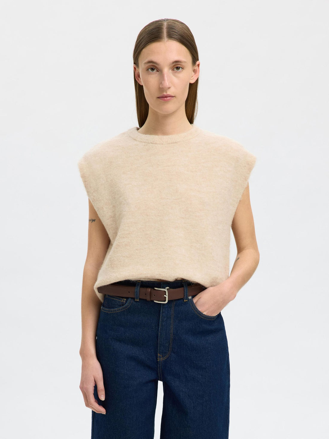 Slflulu sl knit vest - Birch melange
