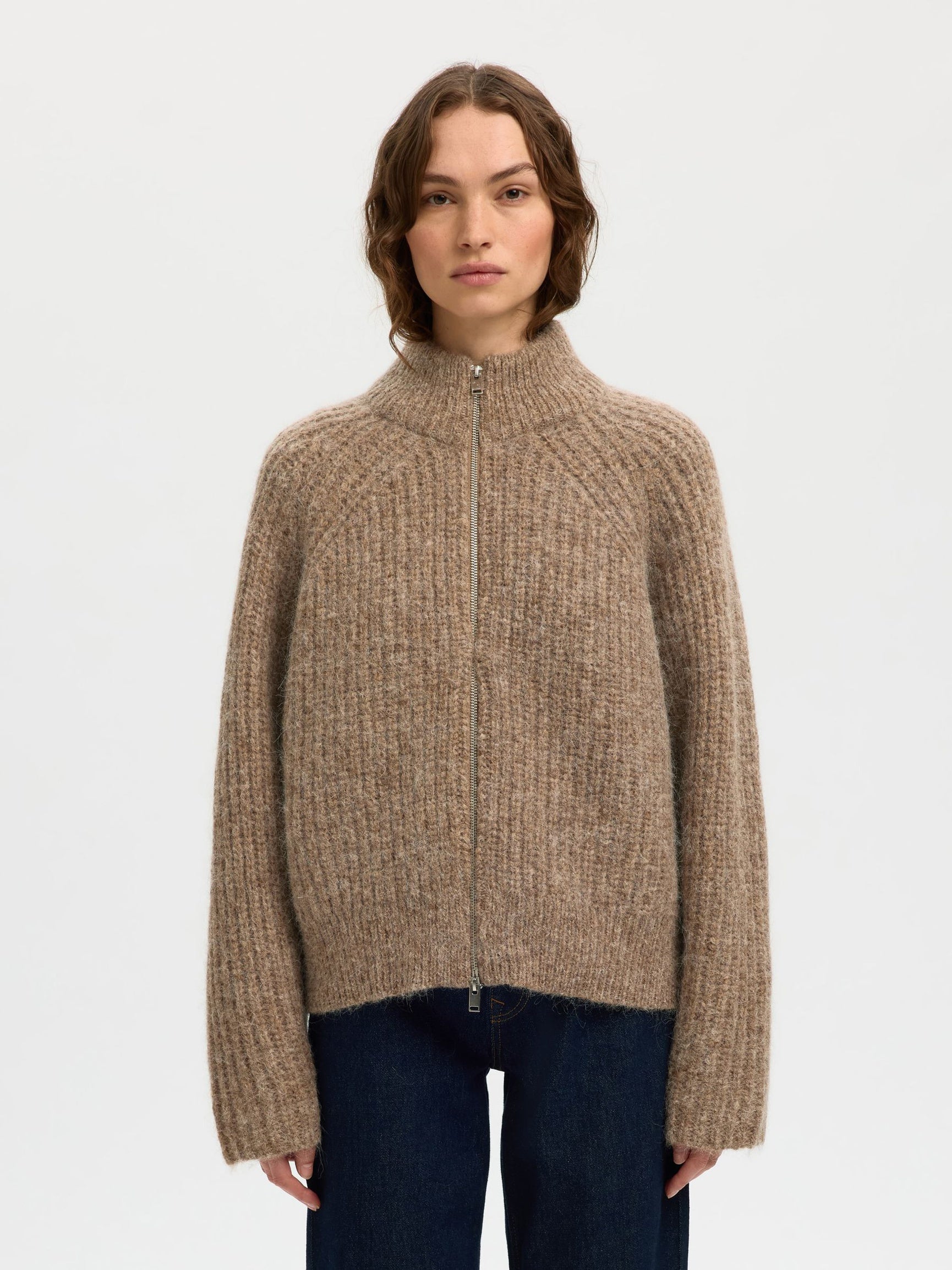 SLFanjuli LS knit Zip - delicioso mel