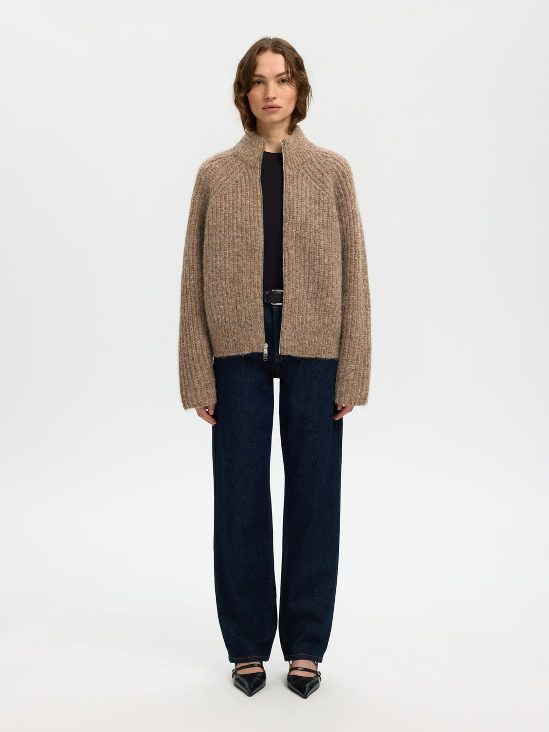 SLFanjuli LS knit Zip - delicioso mel