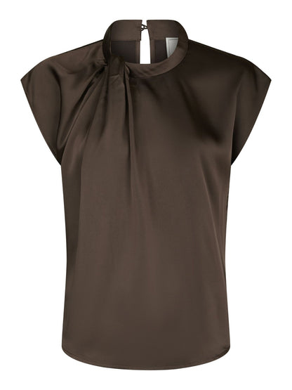 Fleur Drapy Satin Blouse - Dark Brown