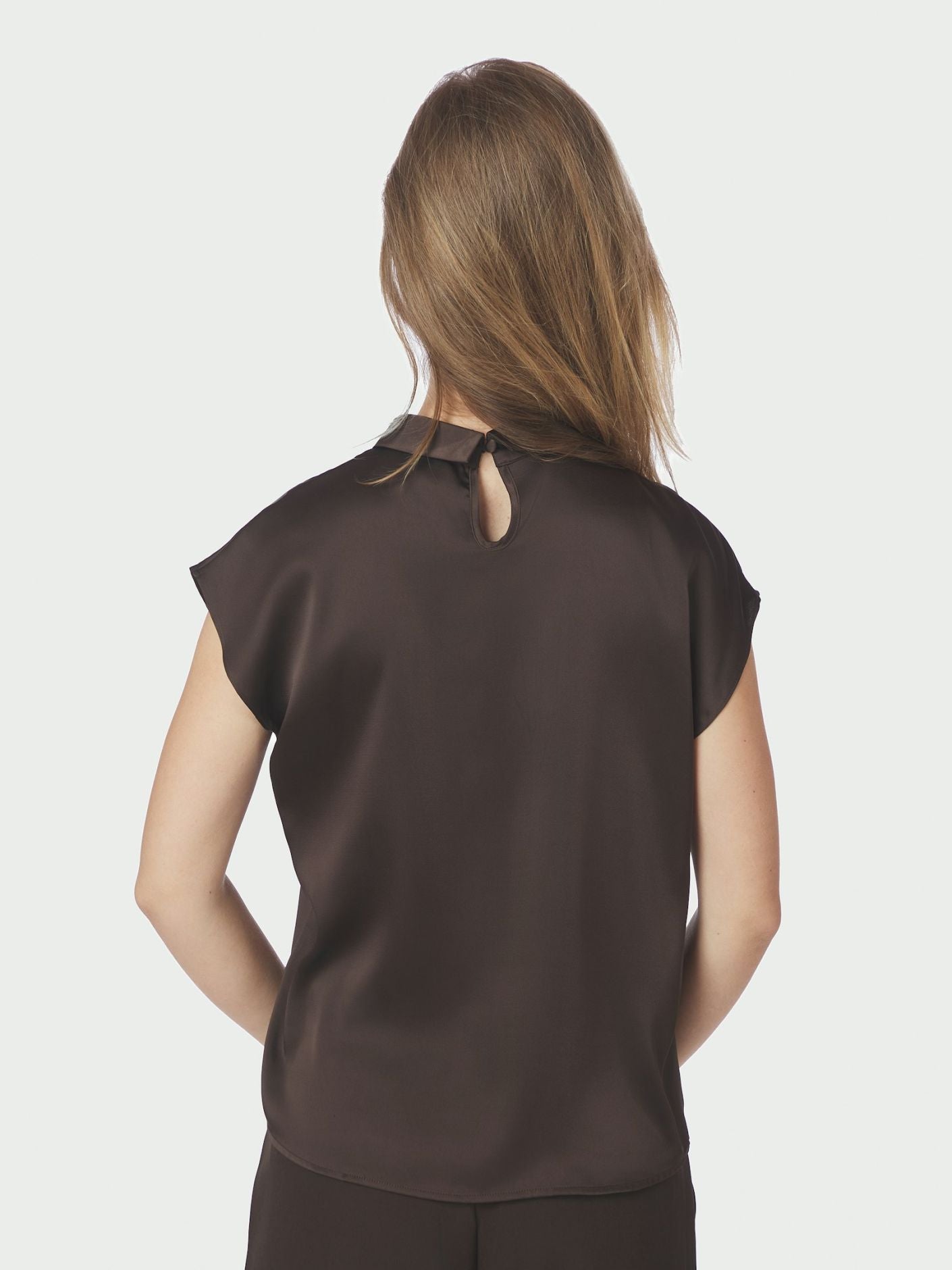 Fleur Drapy Satin Blouse - Dark Brown
