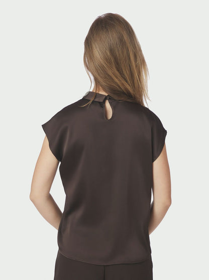Fleur Drapy Satin Blouse - Dark Brown