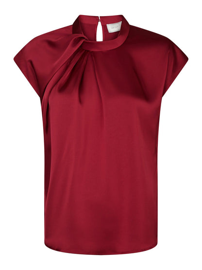 Fleur Drapy Satin Blouse - Wine