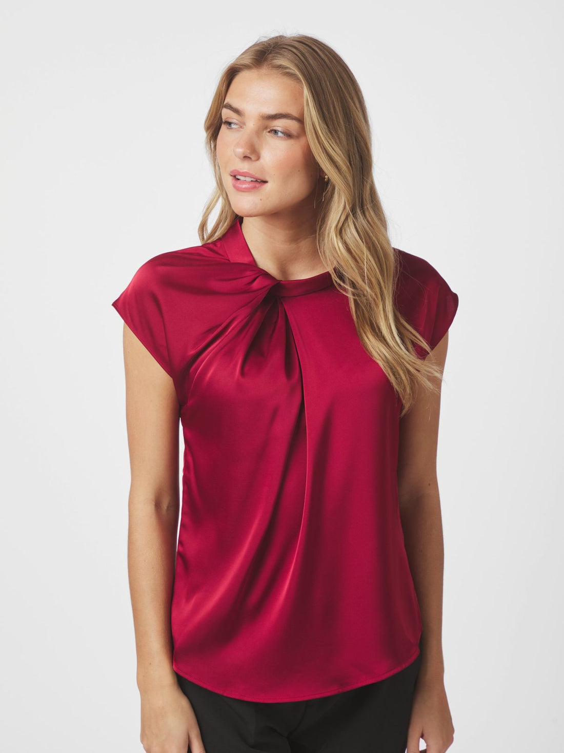 Fleur Drapy Satin Blouse - Wine