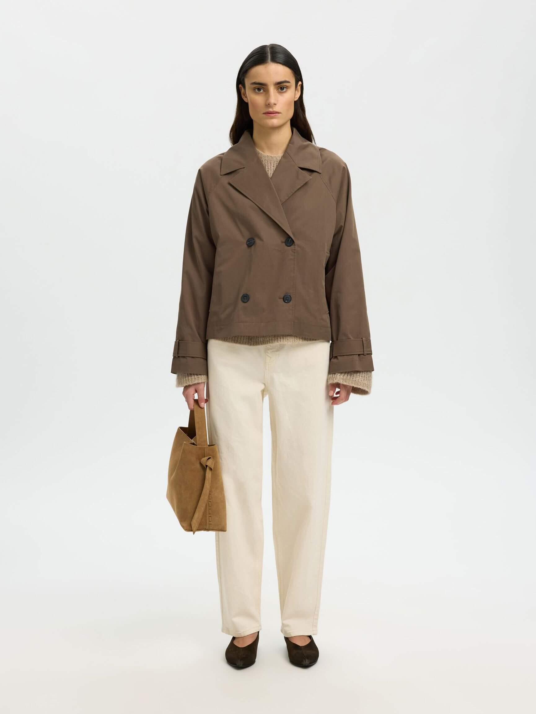 SLFnew Cilo Short Trenchcoat - Chocolate Dip