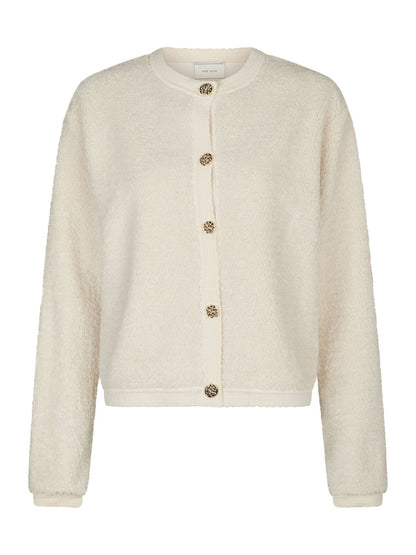 Limo Fluffy Knit Cardigan - Creme