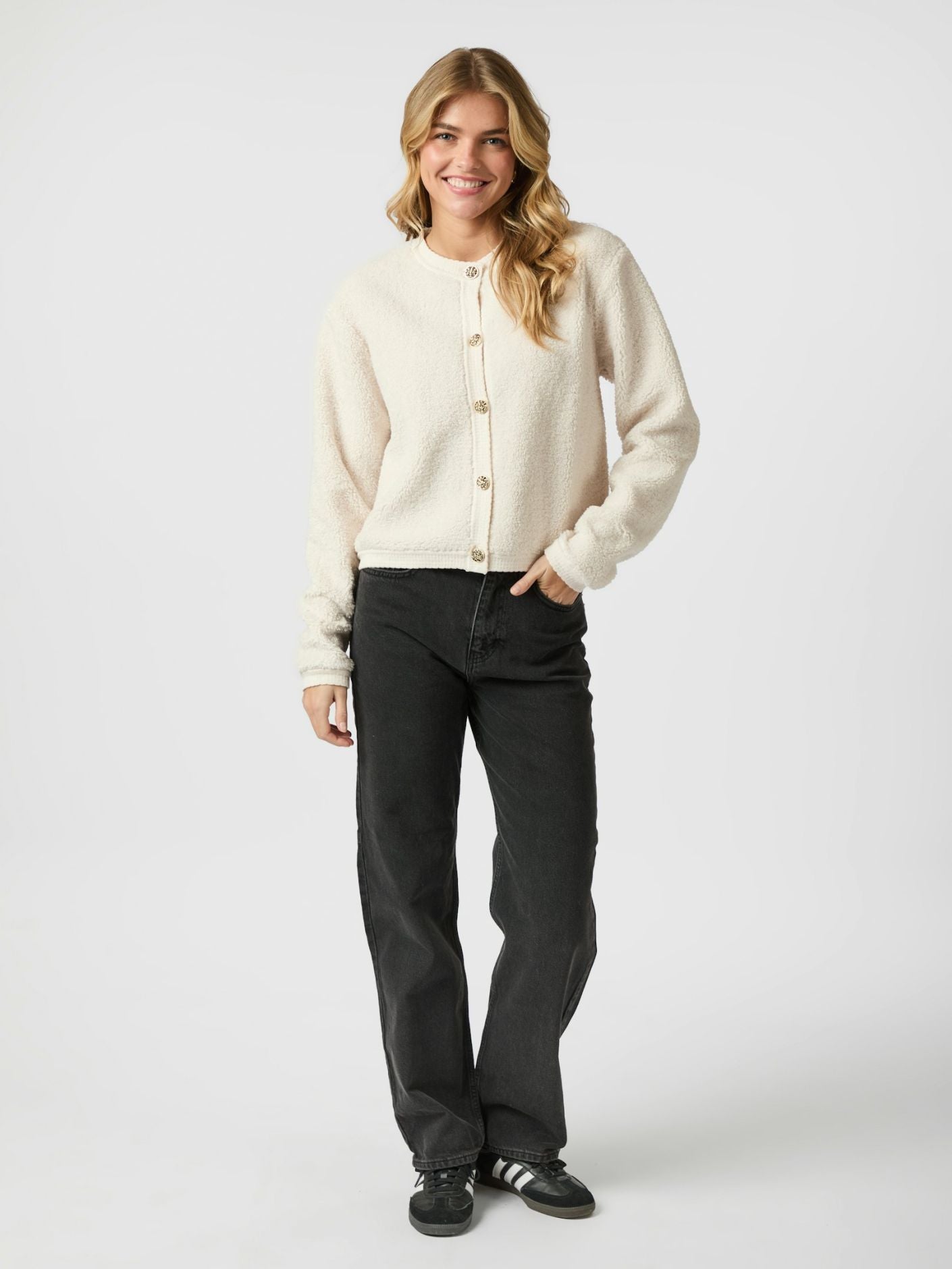 Limo Fluffy Knit Cardigan - Creme