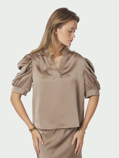 Roella Heavy Sateen Blouse - Dark Taupe