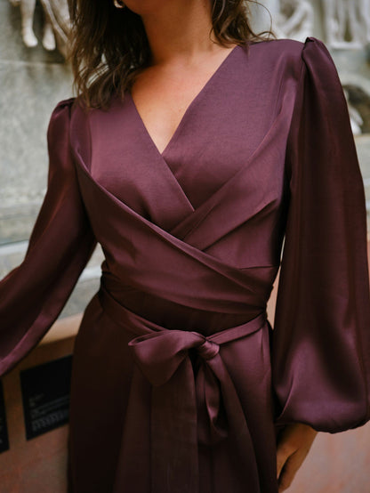 Rimini Heavy Sateen Dress - Burgundy