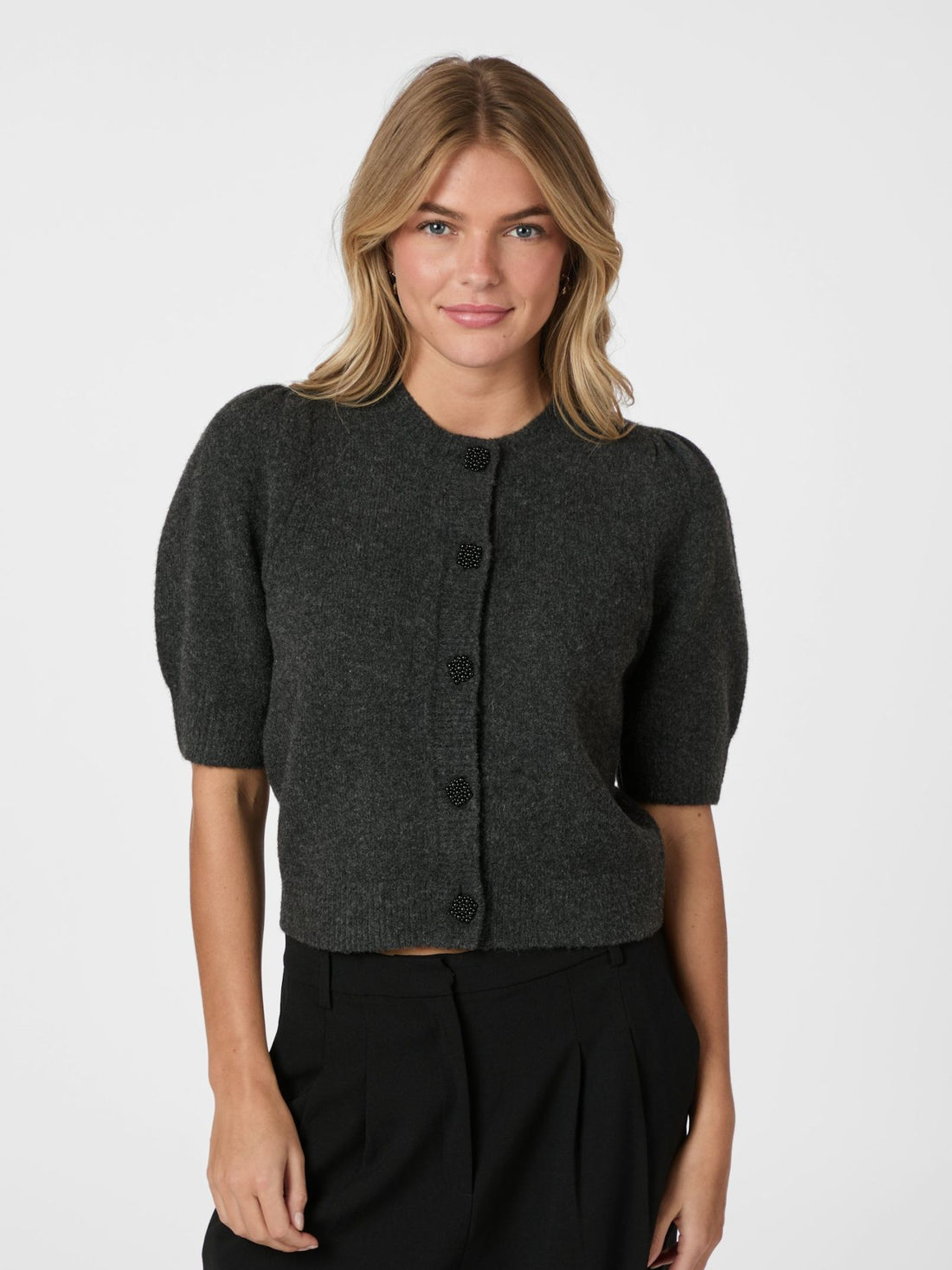 Trudy Deco Knit Cardigan - Antracit Melange