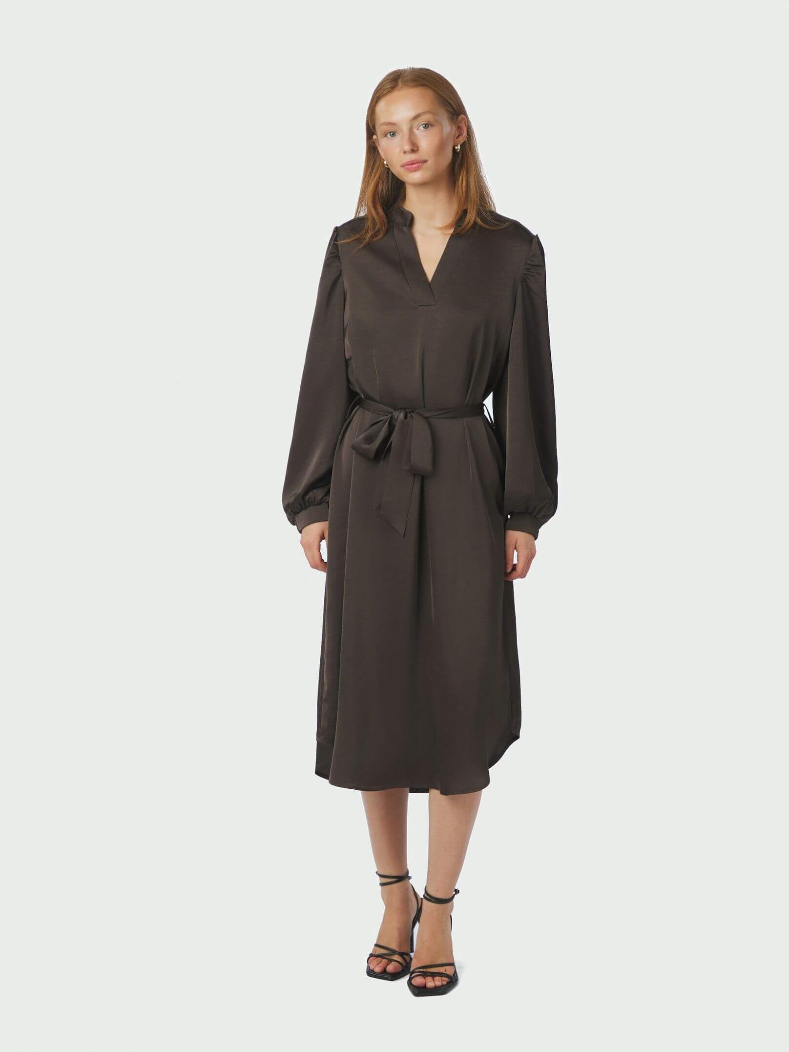 Rolana Heavy Sateen Dress - Dark Brown