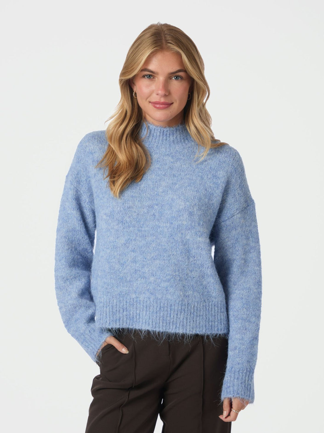 Paulina Fluffy Knit Blouse - Dusty Blue