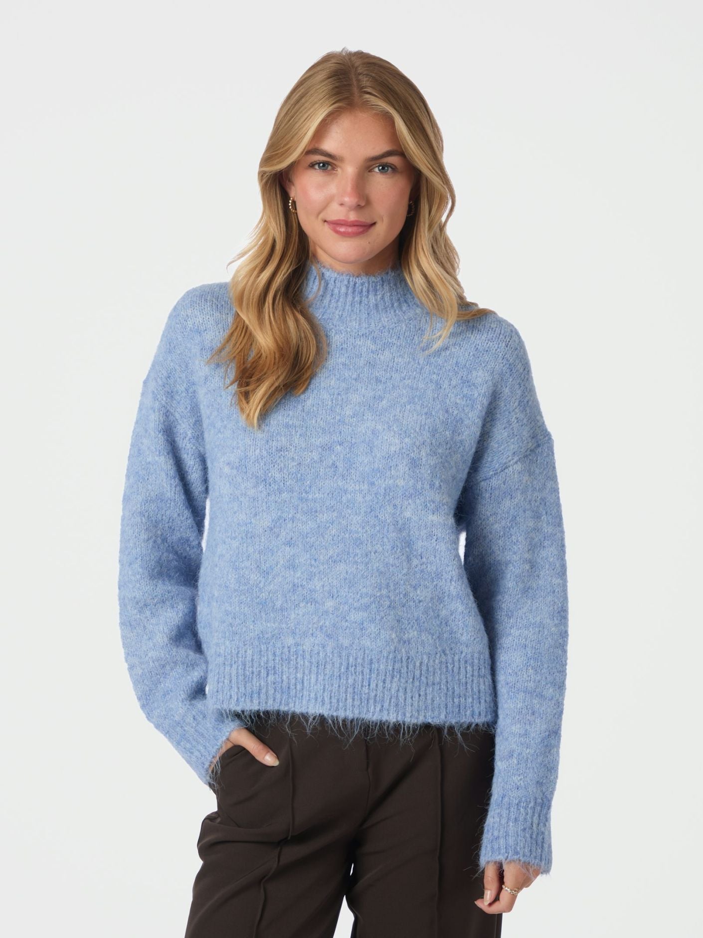 Paulina Fluffy Knit Blouse - Dusty Blue