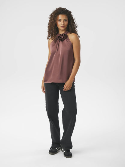 Rosette Heavy Sateen Top - Dark Rose