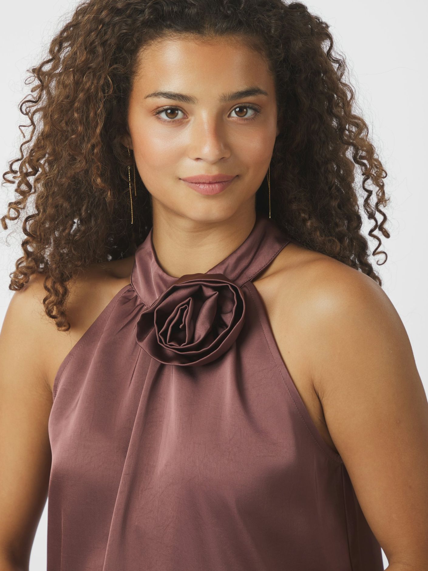 Rosette Heavy Sateen Top - Dark Rose