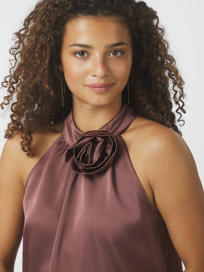 Rosette Heavy Sateen Top - Dark Rose