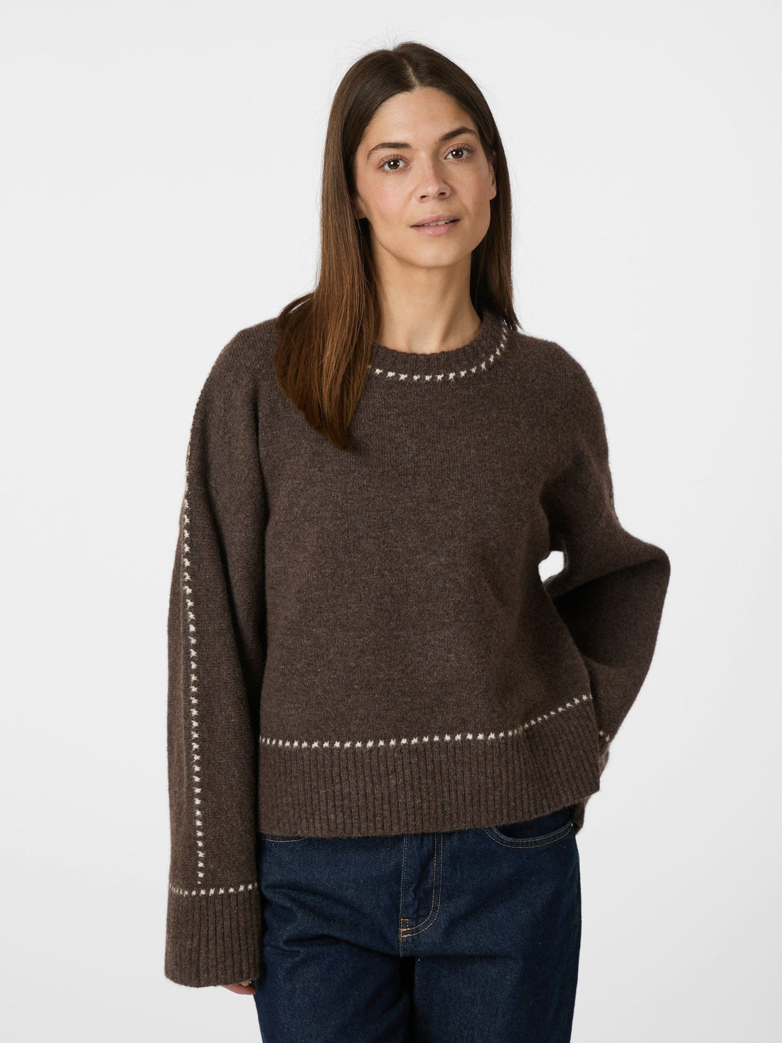 Roeme Knit Stitch Blouse - Brown Melange