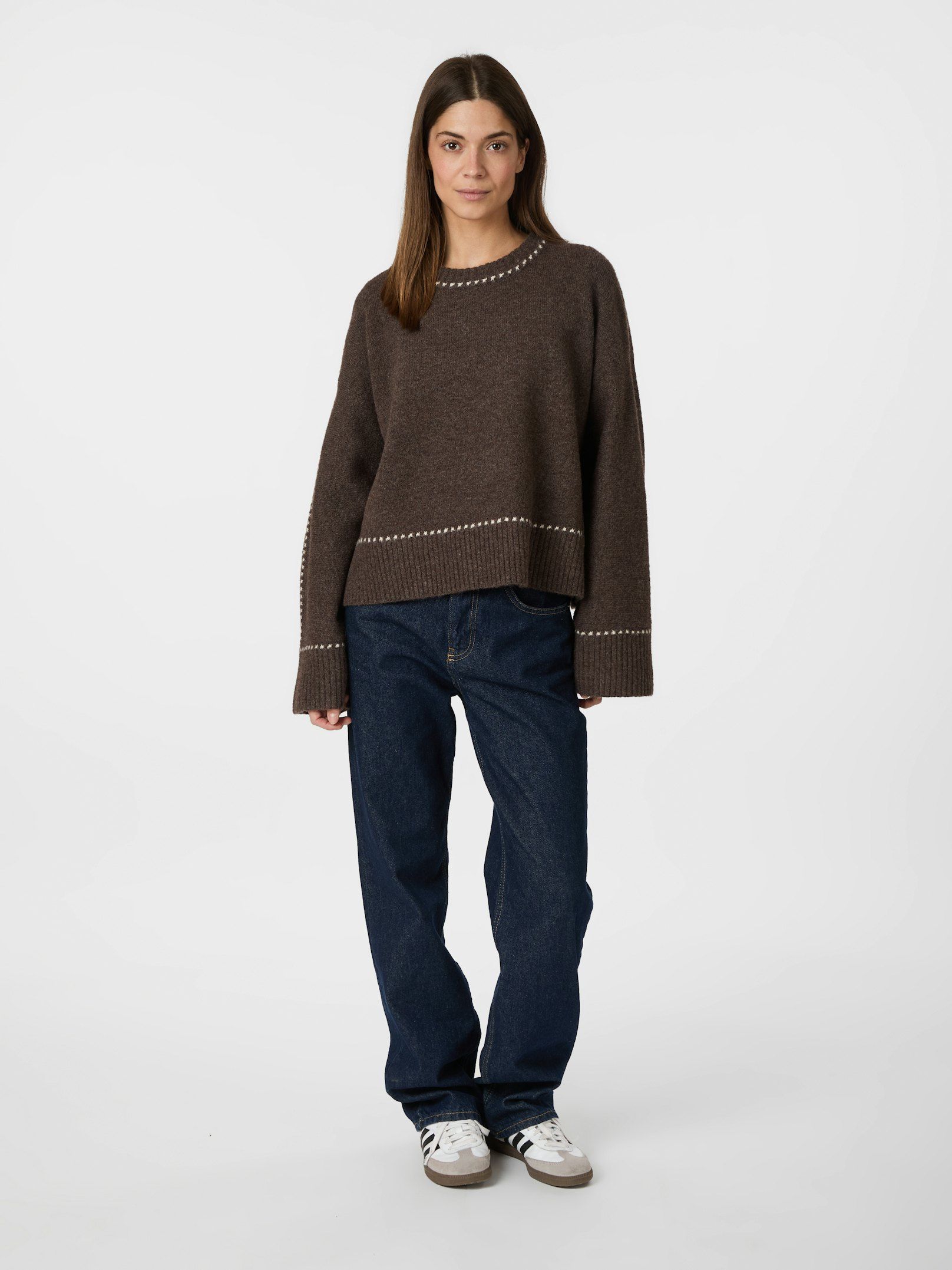 Roeme Knit Stitch Blouse - Brown Melange