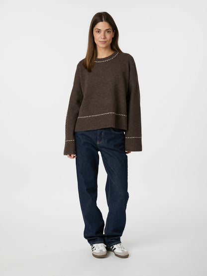 Roeme Knit Stitch Blouse - Brown Melange