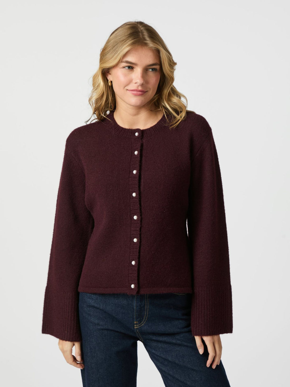 Mixie Knit Cardigan - Wine