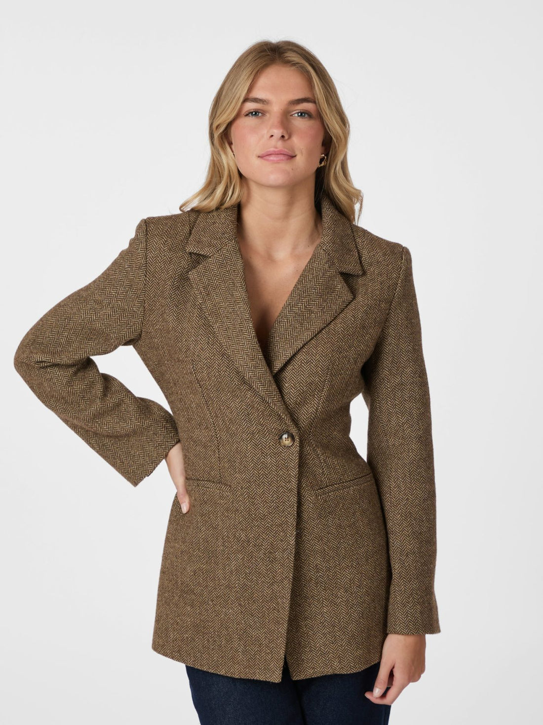 Bowie Herringbone Blazer - Brown