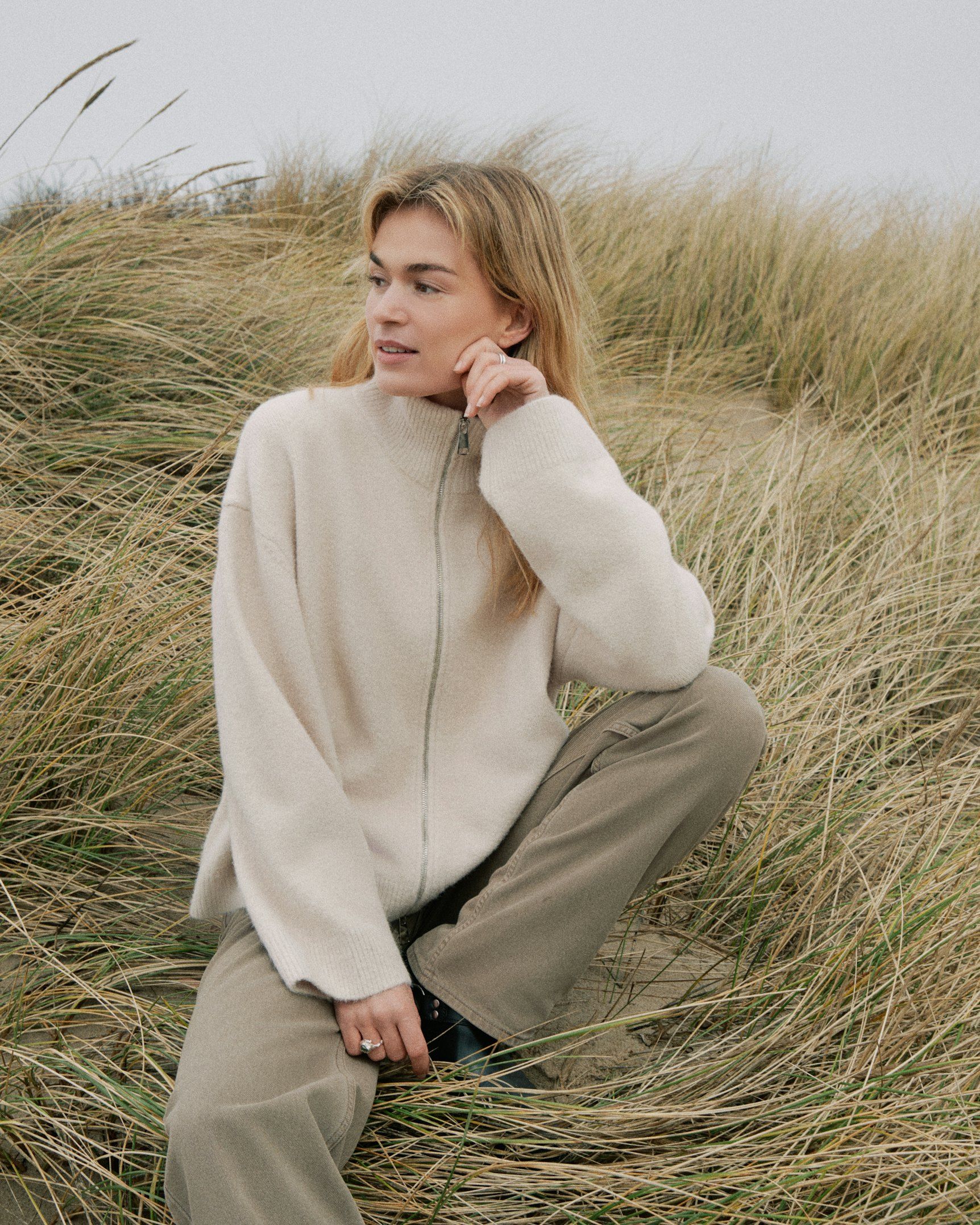 Asley Zip Knit Cardigan - Ivory