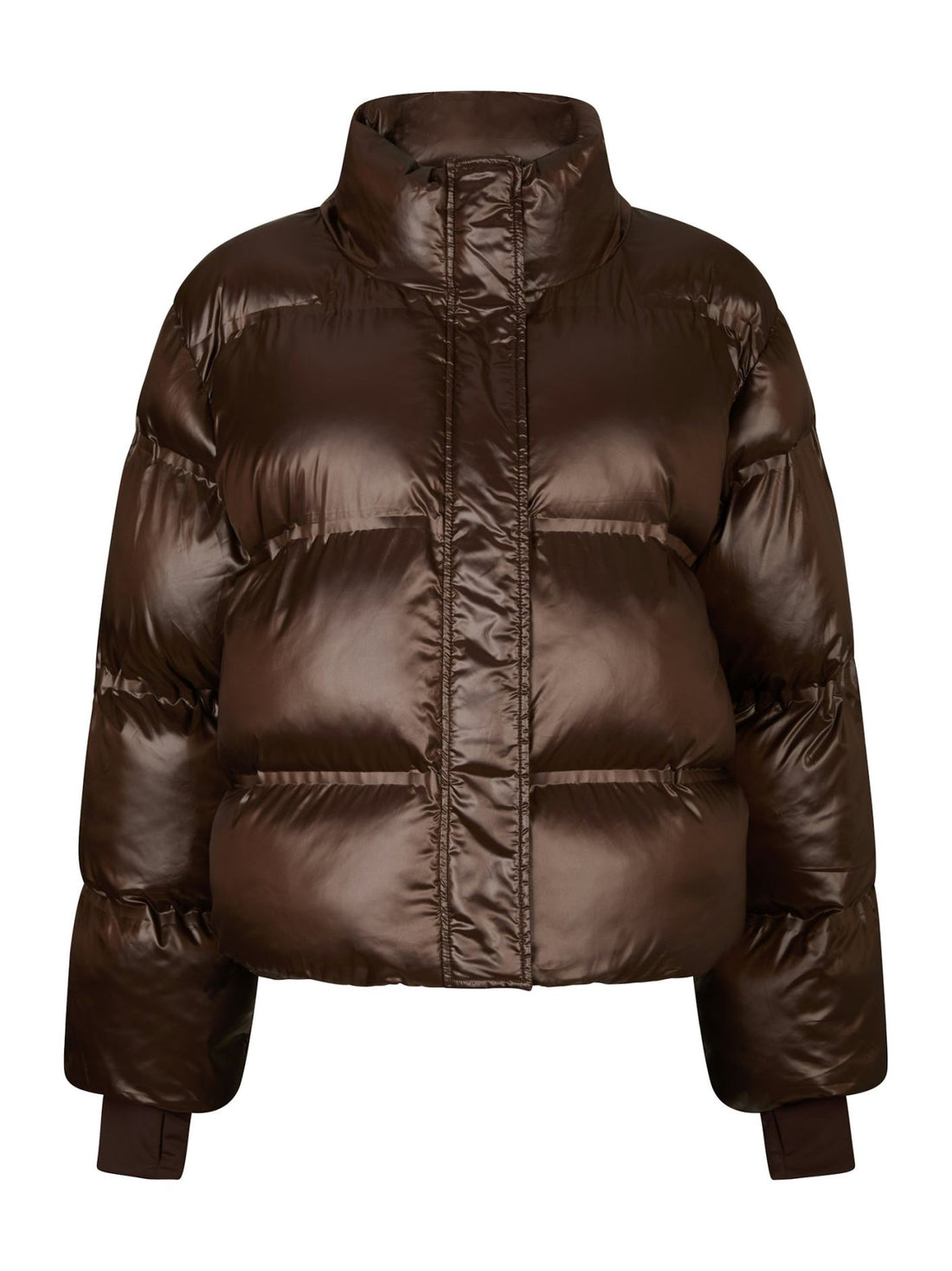 Rhea Shiny Puffer Jacket - Dark Brown