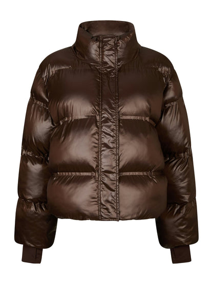 Rhea Shiny Puffer Jacket - Dark Brown