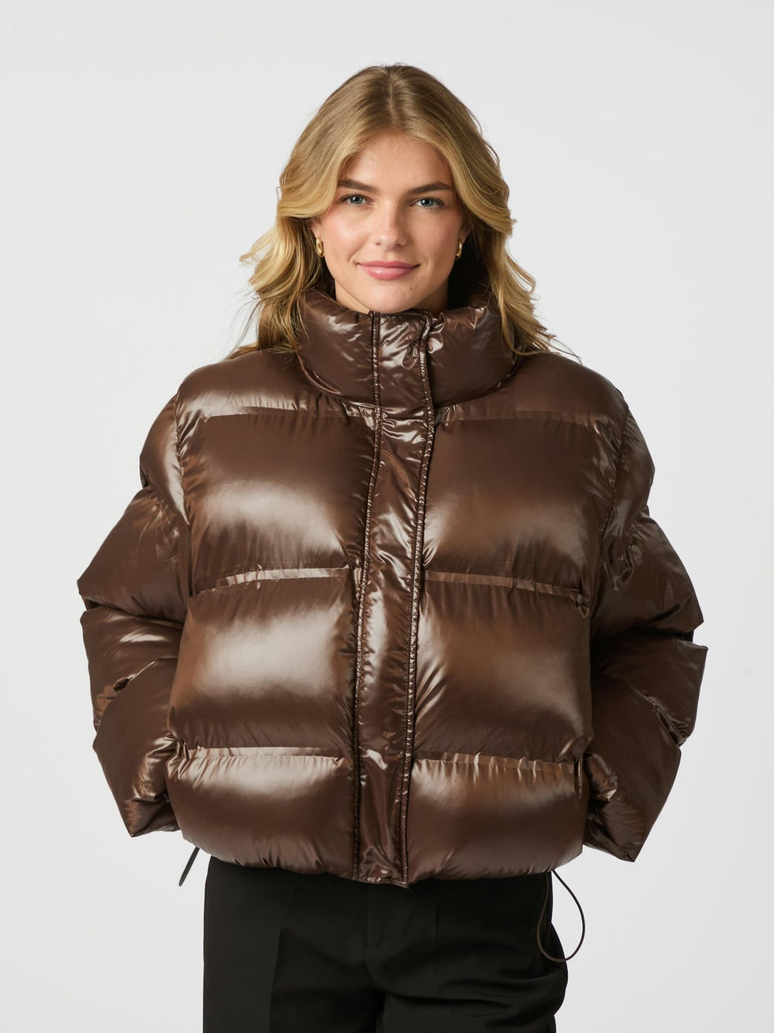 Rhea Shiny Puffer Jacket - Dark Brown