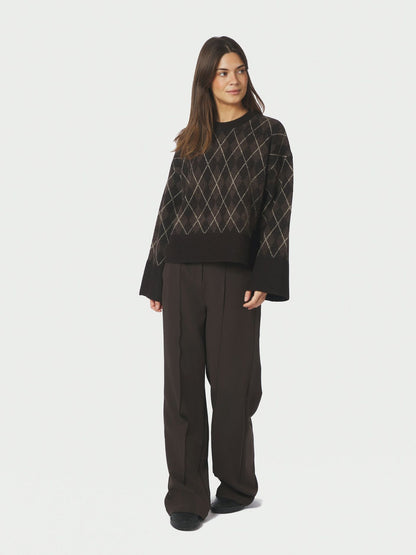 Kick Check Knit Blouse - Dark Brown