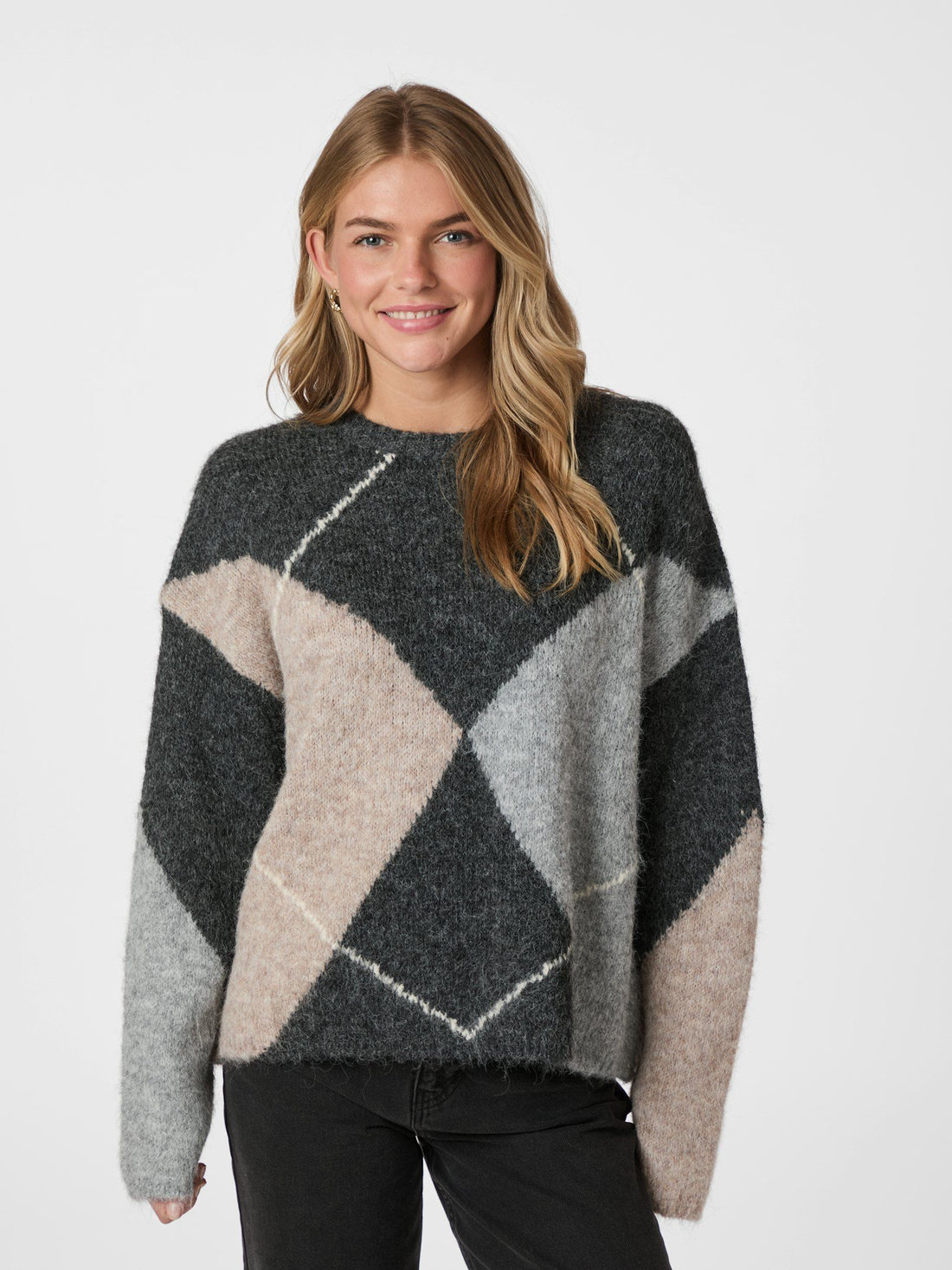 Inga Check Fluff Knit Blouse - Antracit