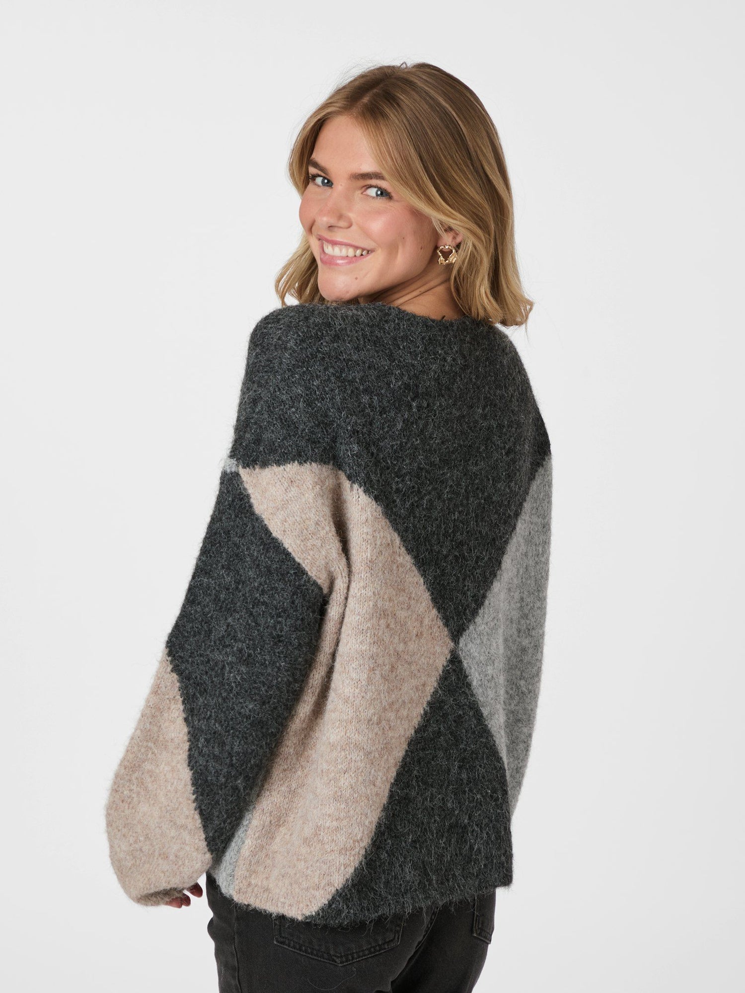 Inga Check Fluff Knit Blouse - Antracit