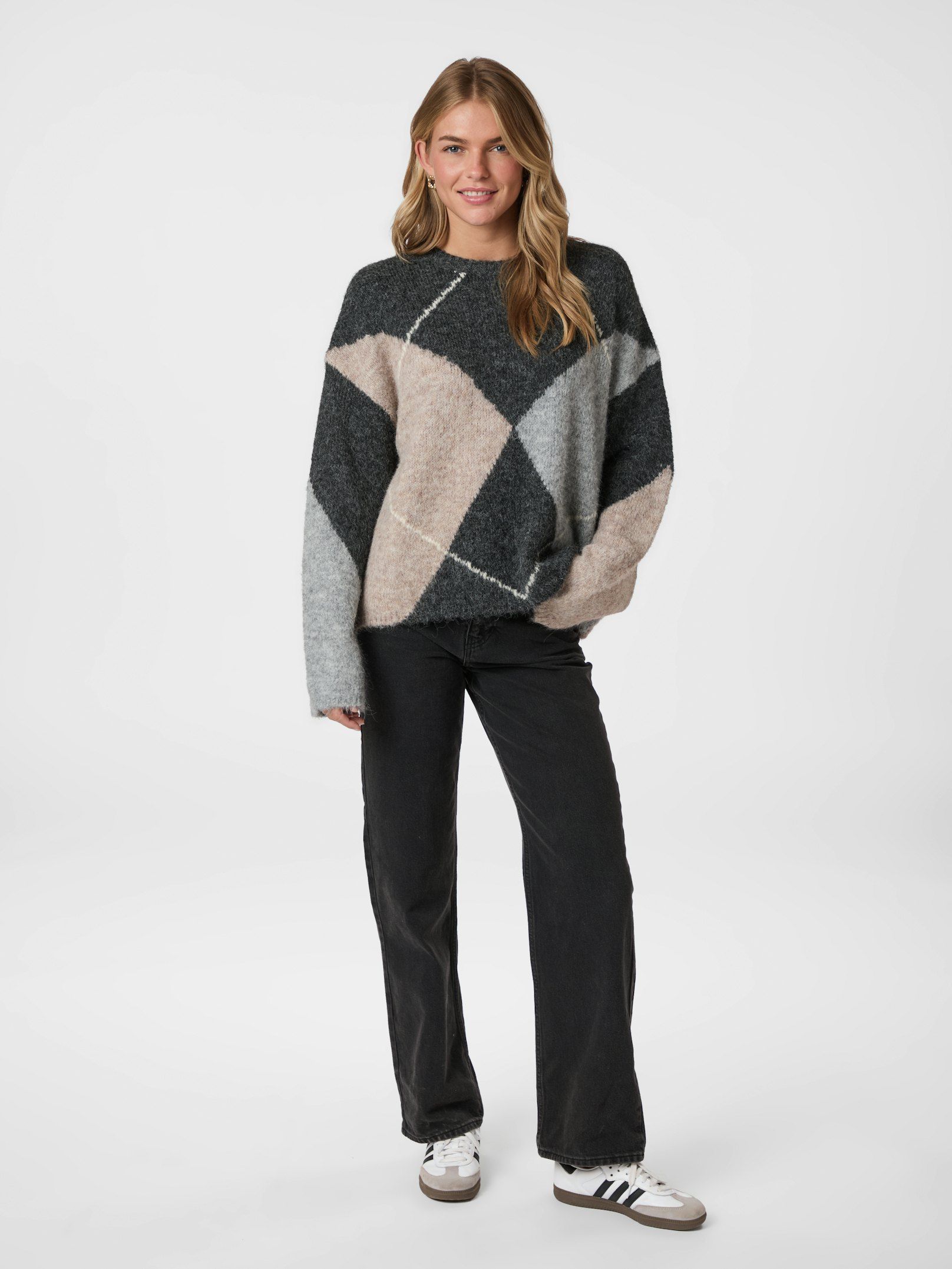 Inga Check Fluff Knit Blouse - Antracit