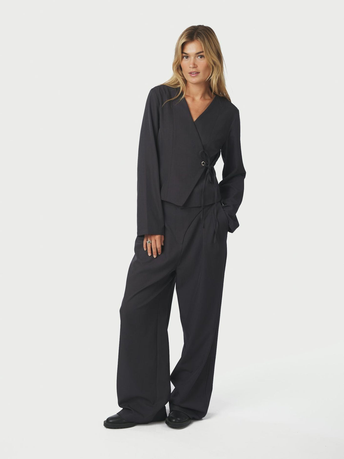 Zalka Eyelet Pants - Dark Grey