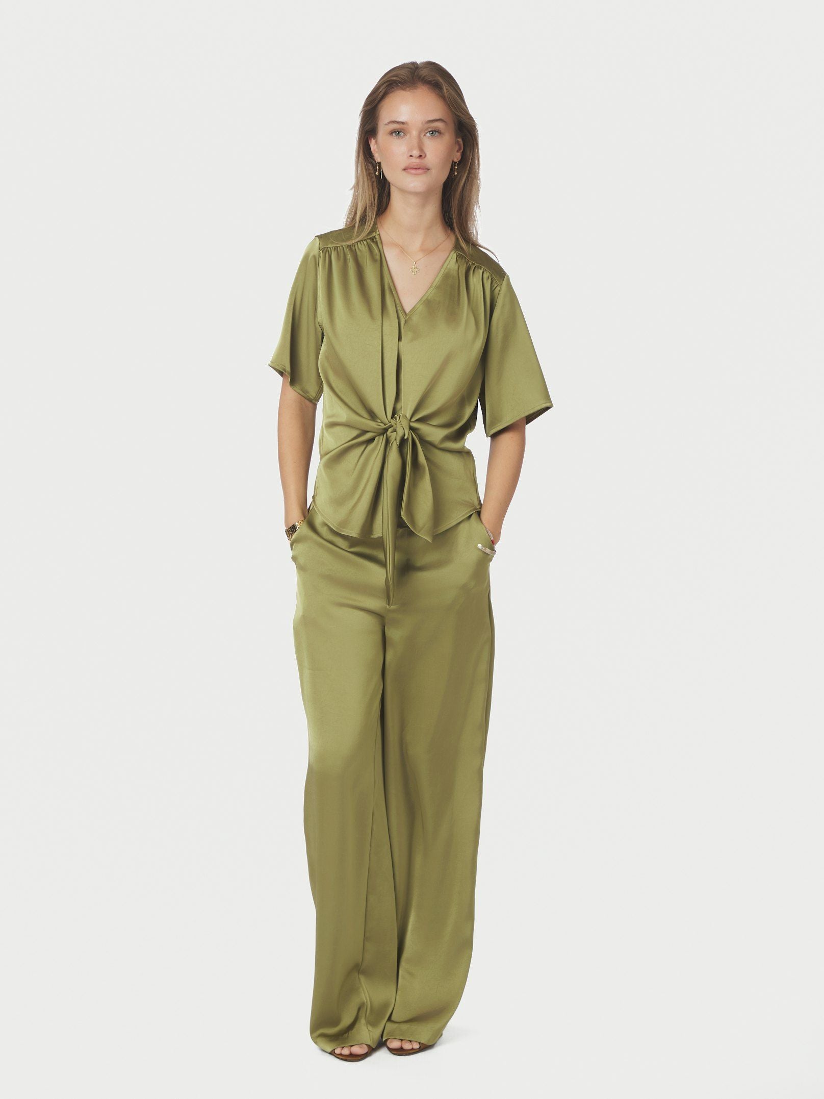 Casadia Heavy Sateen Blouse - Sage Green