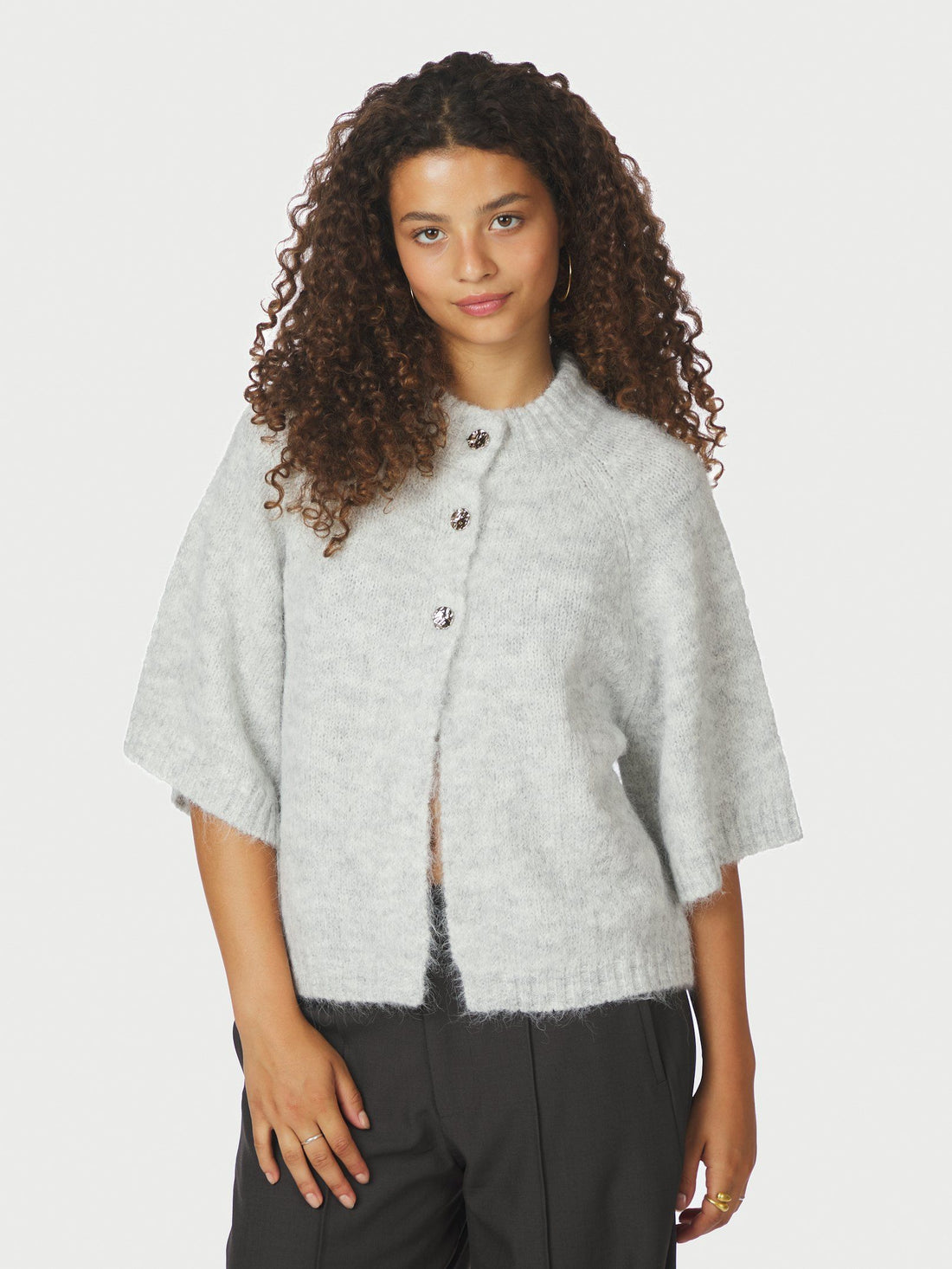 Benuta Fluffy Knit Cardigan - Light Grey Melange