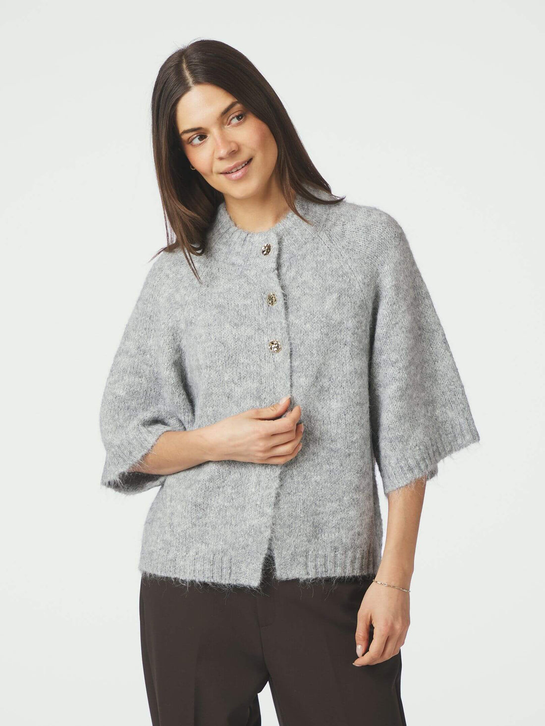 Benuta Fluffy Knit Cardigan - Grey Melange