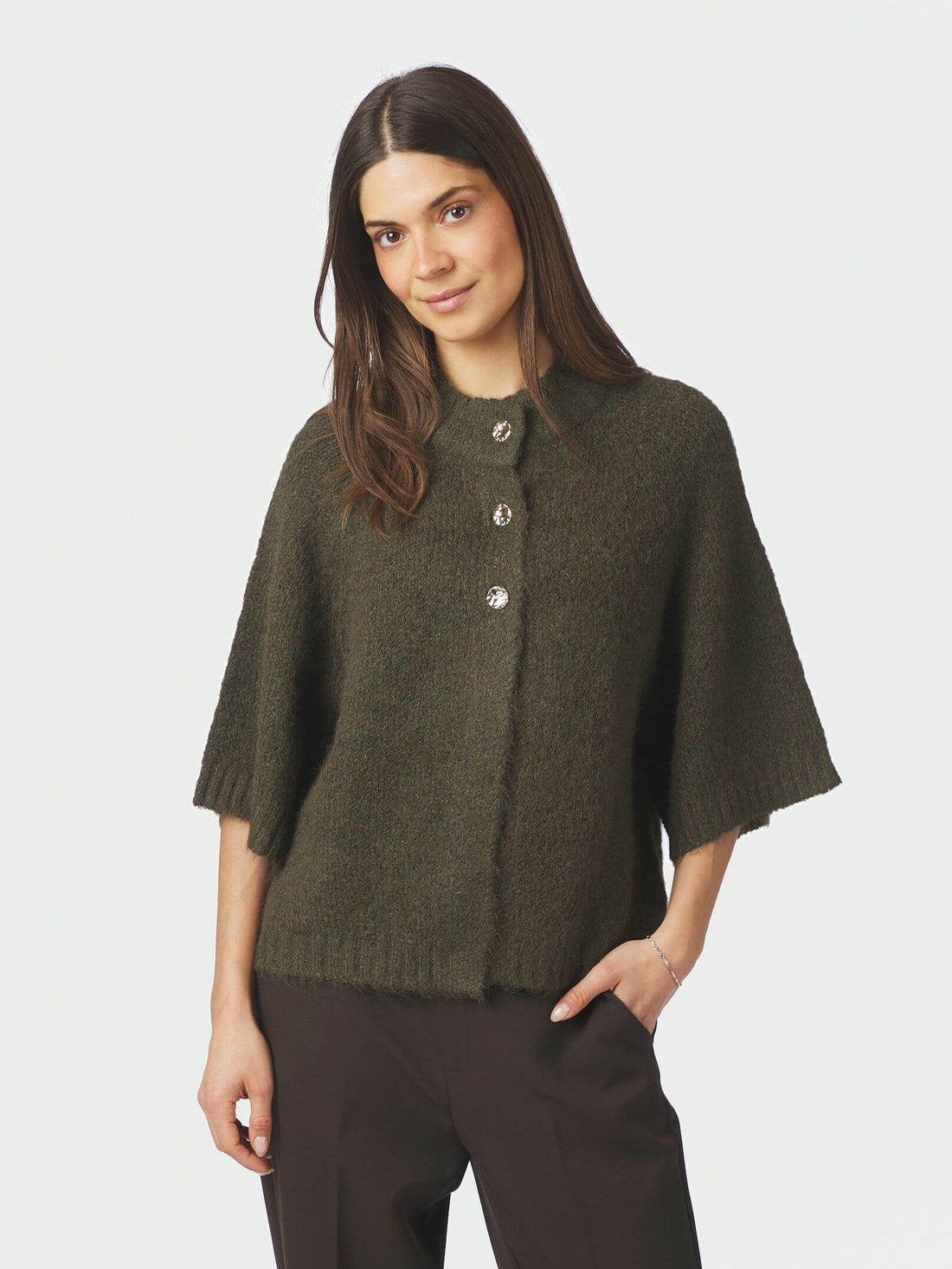 Benuta Fluffy Knit Cardigan - Army