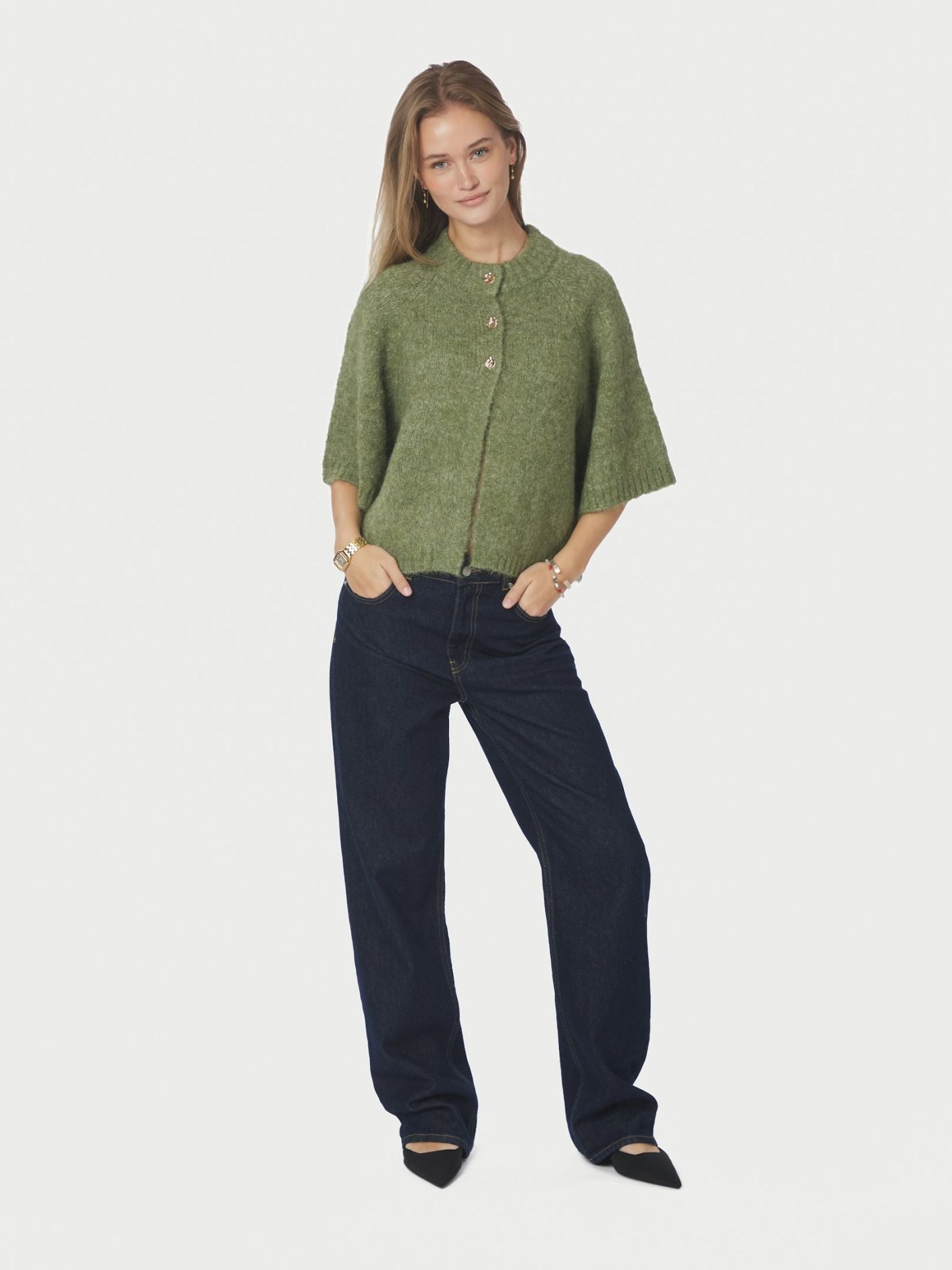 Benuta Fluffy Knit Cardigan - Dusty Green