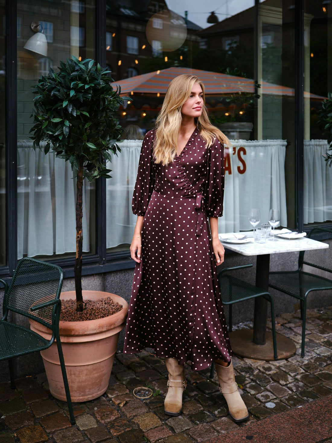 Malinga dot Dress - Wine