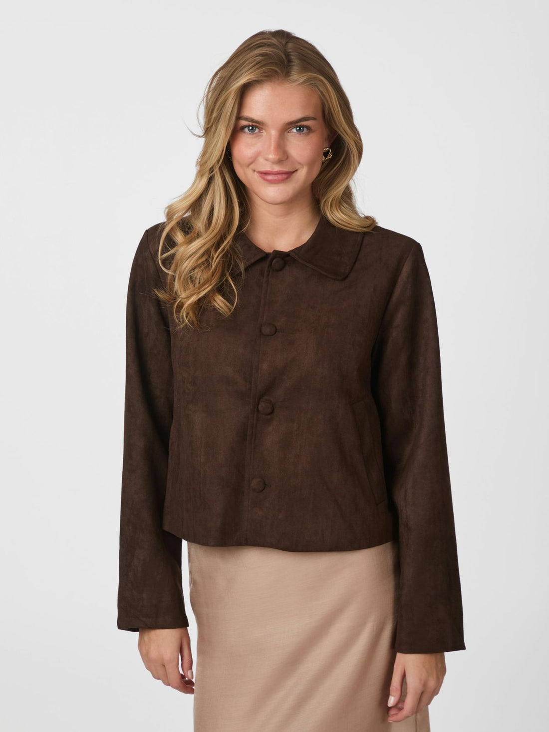 Nilo Faux Suede Jacket - Dark Brown