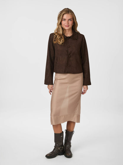 Nilo Faux Suede Jacket - Dark Brown