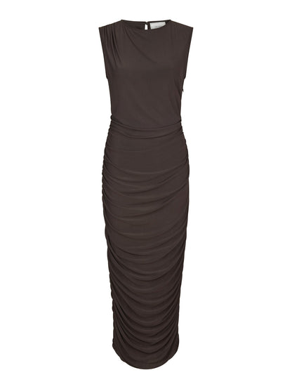 Corilina Solid Mesh Dress - Brown