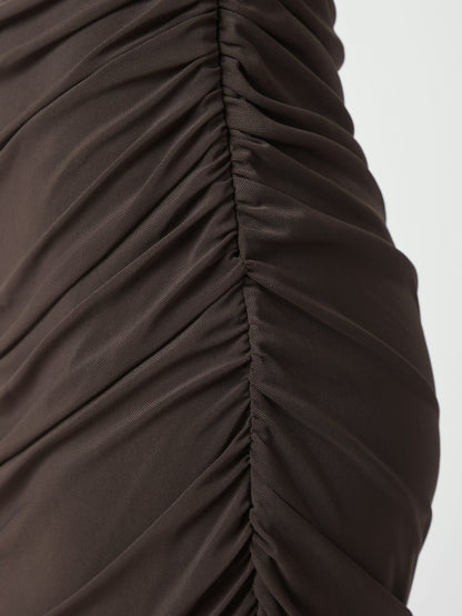 Corilina Solid Mesh Dress - Brown