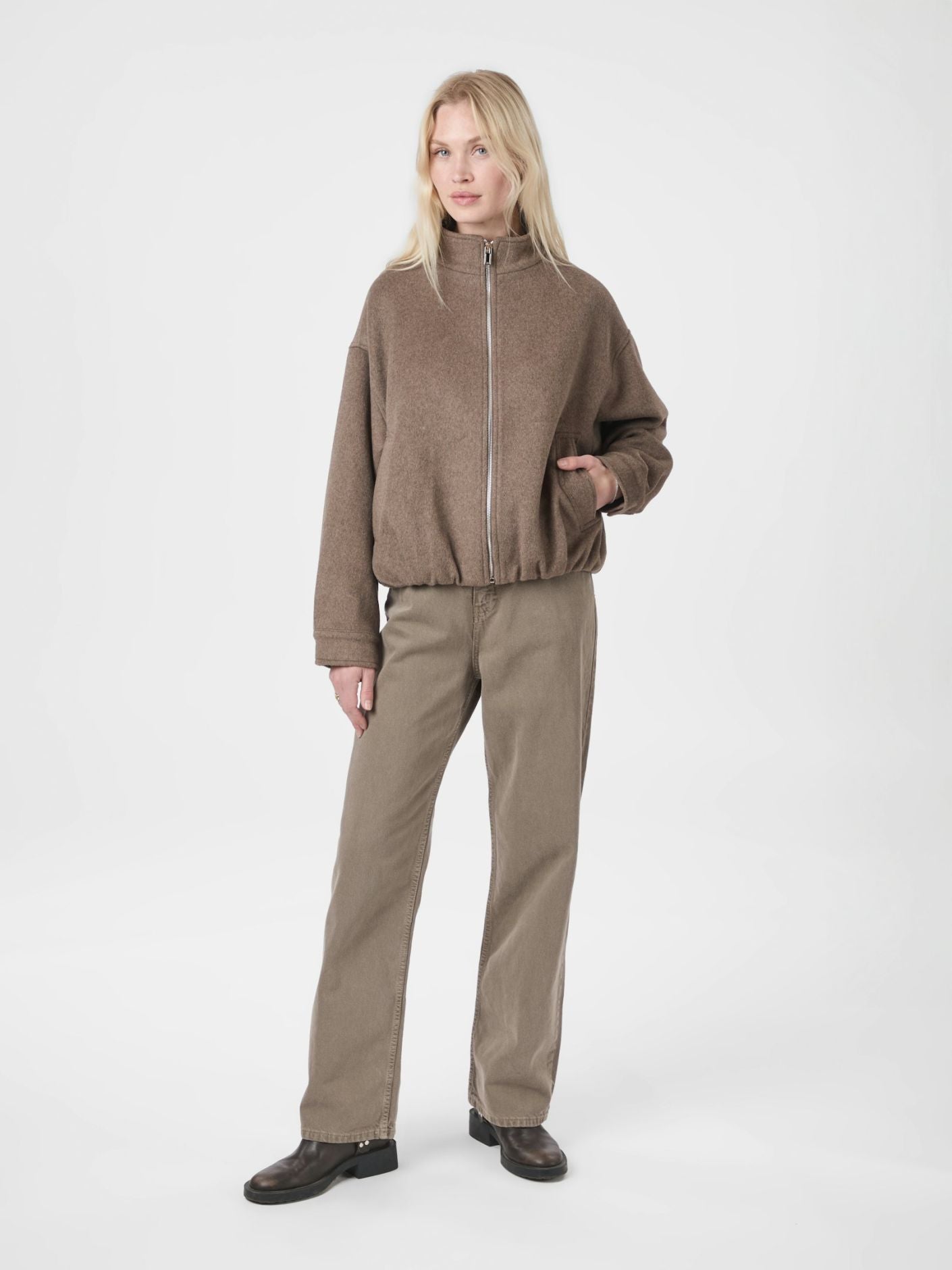 Florine Wool Bomber Jacket - Light Brown