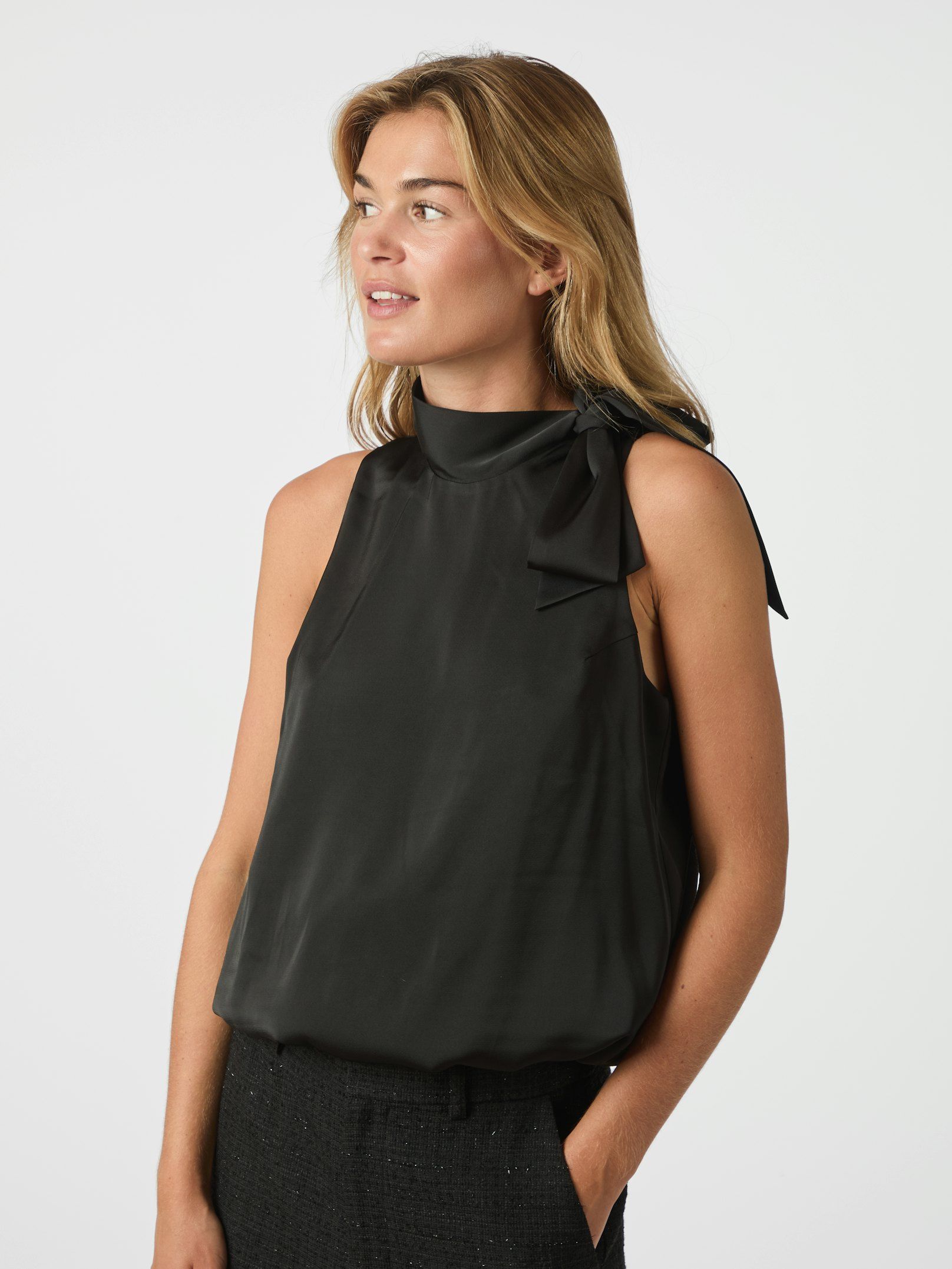 Veda Drapy Satin top - Black