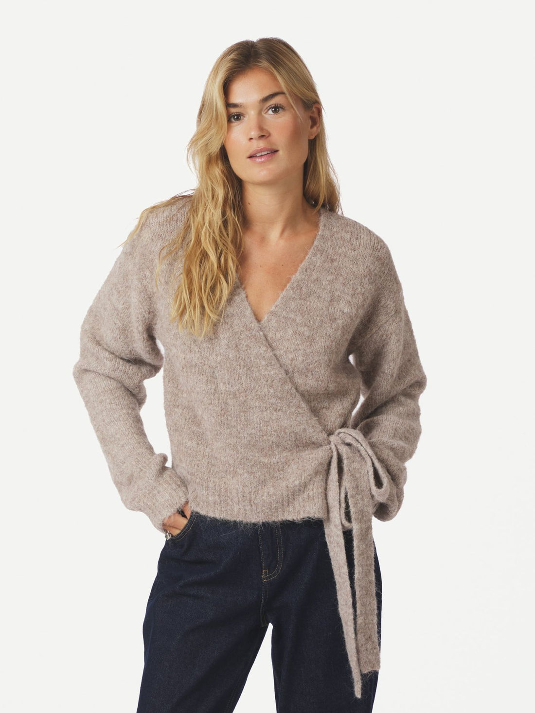 Ronia Fluffy Wrap Knit Cardigan - Beige
