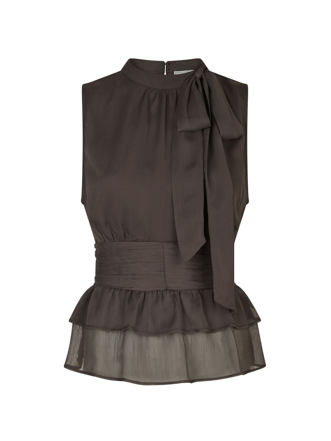 Ansol Solid Chiffon Top - Dark Brown