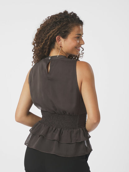 Ansol Solid Chiffon Top - Dark Brown
